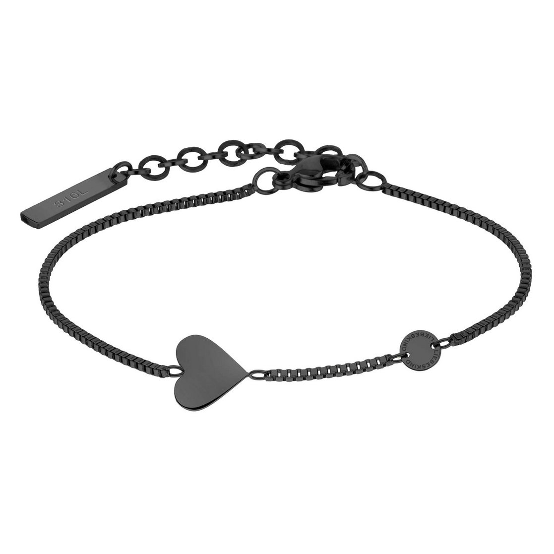 Valentinstag Geschenk Damen Armband Schwarz,Edelstahl Armband Herz,316L Verstellbar Armband Valentinstag Geschenke für Freundin Frauen,Mütter,Love Armband mit Box Geschenke für Geburtstag Jahrestag