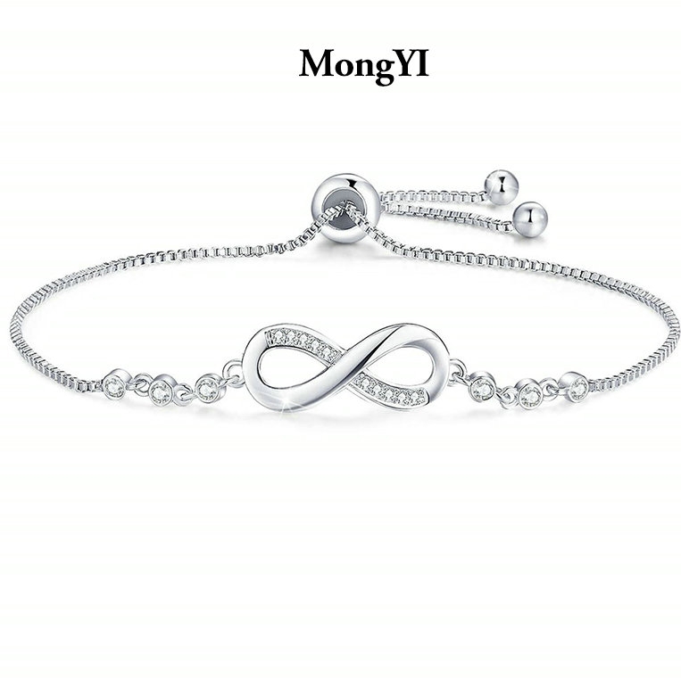 Heart 925 Sterling Silver White Gold Plated Bracelet Cubic Zirconia Paved Adjustable Infinity Bracelets,Anniversary Birthday Jewellery Gift for Women